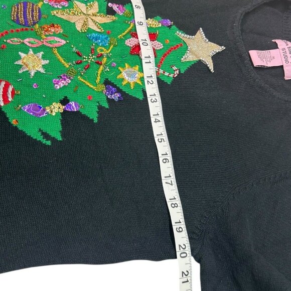 Star Blue Originals Black Knit Christmas Tree Sweater w/ Beads & Sequins Size XL - Picture 3 of 8